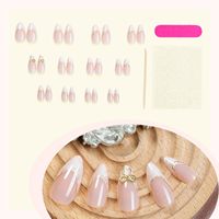 24 faux ongles blancs à bout français, forme amande moyenne, avec nœud 3D et motif acrylique, ligne dorée, à coller, vente en gros