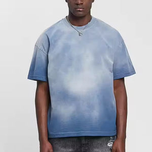 T-shirts amples décontractés pour hommes, couleur unie, bords bruts, effet délavé, en coton épais, coupe courte, personnalisables, vente en gros - Product Image 4