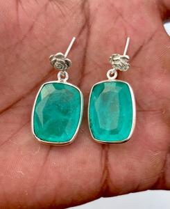 925 Sterling Silver Classic Style <b>Emerald</b> Crystal Gemstone <b>Stud</b> <b>Earrings</b> for Women Rose Styled Rose <b>Stud</b> <b>Earrings</b> - Product Image 6