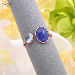 Fournisseur vérifié Bague en or rose massif 14k naturel 10x8mm tanzanite et aigue-marine à tige fendue faite à la main Approvisionnement en vrac direct d'usine - Product Image 3
