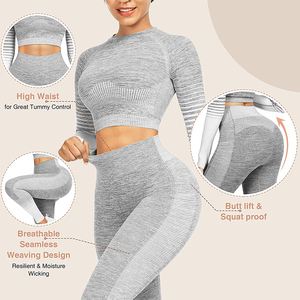 Wholesale <b>Waterproof</b> Breathable Lightweight Workout Sets <b>Women</b> 2-Piece Yoga Outfits High Waist Seamless <b>Leggings</b> Long Sleeve - Product Image 5