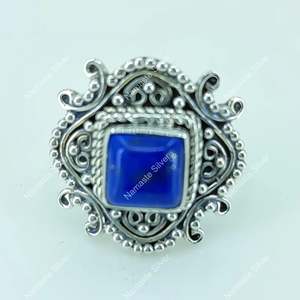 Handmade 925 Sterling Silver Lapis Lazuli Ring September Birthstone <b>Statement</b> Jewelry with Natural Blue Gemstone Inlay - Product Image 2