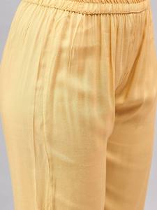 women ethnic Yellow Ethnic Motifs Embroidered Round Neck viscose rayon Kurta With <b>Trouser</b> <b>indian</b> pakistan salwar kameez - Product Image 5