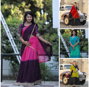 DERNIÈRE COULEUR ROSE VIOLET DOUX GEORGETTE RICHE FOIL TRAVAIL LEHENGA CHOLI AVEC DUPATTA - Product Image 4