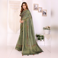 Blus Saree India Chanderi Hijau Zaitun Elegan, Blus Saree India Terlaris untuk Pesta, Pakaian Pernikahan, dan Pakaian Perayaan