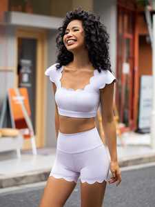 Personnaliser 2025 Nouveau débardeur de yoga pour femmes et short à taille haute Ensemble en dentelle moirée Vêtements de sport à séchage rapide pour le fitness pour l'été - Product Image 2