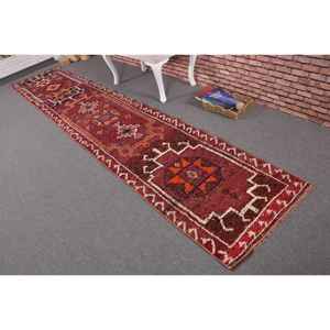 Vintage Turkish Wool <b>Runner</b> Rug 2.4x12.6 ft (72x384 Cm) <b>Red</b> Patchwork Herki Eco-Friendly Latex Backing Rug - Product Image 2