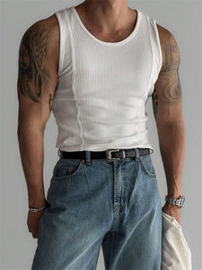 Summer Knitted Vertical Striped Fitness Sports Casual and <b>Slimming</b> <b>Vest</b> for <b>Men</b> Sleeveless Wide-Shoulder New Style Tank Tops - Product Image 3