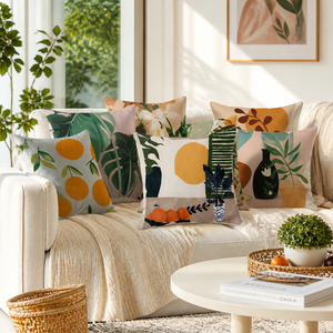 Abstract Mid Century Cushion Cover Soft Polyester Boho <strong>Terracotta</strong> Sun Leaf Print <strong>Throw</strong> Pillow Case Accent Shell for Couch - Product Image 1