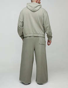 Survêtement de sport respirant à cordon de serrage haute performance, fermeture éclair intégrale, poche zippée, uni, en coton et polyester, pour homme - Product Image 2