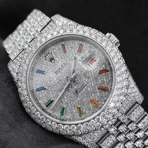 Montre à quartz en diamant de luxe montre-bracelet buste cadran arc-en-ciel montre Moissanite pour bijoux de mode pour hommes - Product Image 1