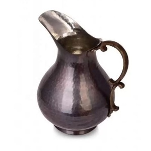 Jarra de cobre en relieve martillada a mano de estilo otomano para servicio de bebidas, Surahi, jarra Pinar NÍQUEL Color 2L con mango - Product Image 6