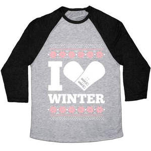 T-shirt de baseball unisexe en tissu mélangé 'J'aime l'hiver (Cœur de snowboard)' – Accessoire pour sports d'hiver - Product Image 1