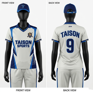 Premium Women <b>Cricket</b> Jersey 180 GSM Dri Fit Polyester <b>White</b> Blue Side Panel Heat Transfer Custom Uniform - Product Image 1