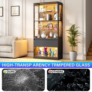 <span class=keywords><strong>Vitrine</strong></span> moderne en verre avec éclairage LED et tiroir, présentoir unique à panneau perforé pour chambre et dressing - Product Image 3