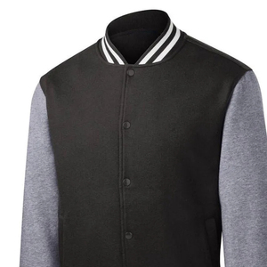 Men's Varsity <b>Jacket</b> Black Gray Sleeve Solid Color Button Closure Turn-down Collar Casual Autumn Wear Regular Fit - Product Image 4