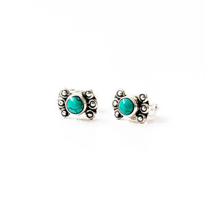Turquoise Bezel-<b>Set</b> <b>Stud</b> <b>Earrings</b> Cute 1.6 Grams Brass Flower and Number Shape for Weddings Parties Anniversaries Gifts - Product Image 1