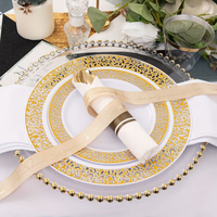 350 pièces de fournitures de décoration de fête de mariage, vaisselle de luxe à bord doré, support de vaisselle durable, ensemble de vaisselle en plastique, assiettes jetables