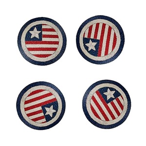 ชุดที่รองแก้วลูกปัดลายธงสีฟ้าขาวและแดงแบบแฮนด์เมดสี่ชิ้น - Product Image 1