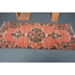 Alfombra turca de área grande, diseño clásico de retazos naranja verde, 3,1x6,5 pies, patrón rectangular abstracto, látex de lana para vivir - Product Image 3