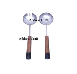 Ensemble de service à salade de style créatif, couverts de décoration de table en acier inoxydable avec manche en bois, outils personnalisés uniques avec matériau métallique - Product Image 6