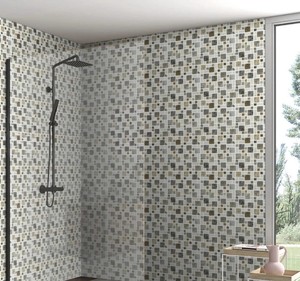 Carrelage mural intérieur moderne en mosaïque de pierre, carré, noir, blanc, gris, poli, résistant à l'eau, pour salle de bain - Product Image 2
