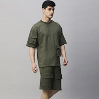 Ensemble T-shirt et short unisexe d'été léger, respirant, écologique, à séchage rapide, imprimé, pour la gym et le fitness, avec poches - Logo personnalisé 100%