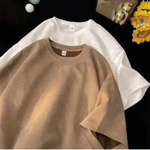 Camiseta con aspecto de gamuza de verano 2025 para hombre, estilo Retro, ajuste holgado, Media manga, Color sólido, Top informal de moda Unisex - Product Image 6