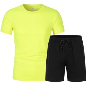 Vêtements de sport d'été pour hommes Ensemble deux pièces décontracté à séchage rapide Survêtement de mode respirant et coupe-vent avec t-shirt et short grande taille - Product Image 1