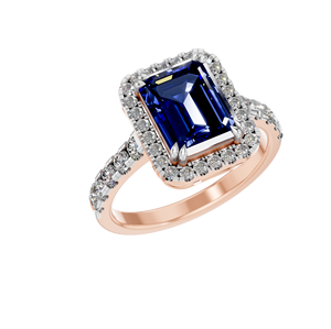 Elegante zafiro sintético solitario Halo anillo de compromiso 925 plata esterlina Original Moissanite personalizado OEM boda corte esmeralda - Product Image 5