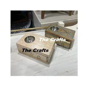 Brûleur Bakhoor en bois et acier Mabkhara ensemble de deux brûleurs d'encens de forme rectangulaire pour une utilisation d'événement de mariage - Product Image 1