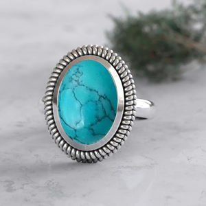 Anillo de Turquesa Natural de Arizona de Moda, Plata de Ley 925, Joyería Bohemia Navajo, Piedra Preciosa Hecha a Mano, Anillo de Compromiso - Product Image 4