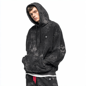 Oversized <b>Black</b> Fleece Hoodie Men's Winter Fleece Pullover Hooded <b>Top</b> Men 500 GSM Fleece Acid Wash Hoodies Mens - Product Image 4