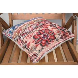 Coussin décoratif en laine multicolore Kilim 18x18 pouces Rustic Accent Woven with Vintage Fluffy Leaves Pattern Decorative Cushion - Product Image 4
