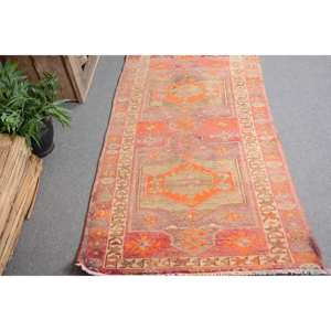 พรมตุรกีโบราณโบฮีเมียนสีส้ม-ขนาดกว้างขวาง2,9x11,2ฟุตคลาสสิกพื้นที่ขนาดใหญ่รูปสี่เหลี่ยมผืนผ้าการออกแบบการเย็บปะติดปะต่อกันวัสดุขนสัตว์ยาง4เมตร - Product Image 3