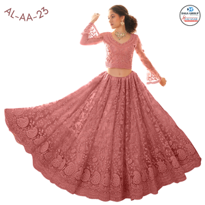 Magnifique ensemble de mariage et de fête : Blouse brodée traditionnelle avec cordons, Dupatta ajouré et Lehenga Choli orné de pierres lourdes - Product Image 4