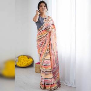 Sari de Seda Georgette Suave Banarasi de Última Moda del Proveedor Directo, de Secado Rápido, para Bodas de Verano, Festivales y Fiestas del Sur de la India - Product Image 1