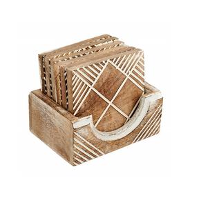 Sous-verres en verre classiques en bois naturel de style européen Sous-verres de table carrés - Product Image 6