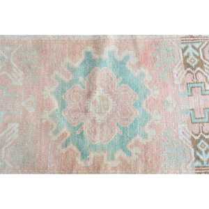 พรมตุรกีขนาด 1.5x3 ฟุต พรมวินเทจขนาดเล็ก พรมลายดอกไม้สีชมพูฟ้า - Product Image 4