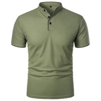Chemise tricotée pour homme à manches courtes, col montant, couleur unie, style vintage, écologique, décontractée, respirante, infroissable et à séchage rapide