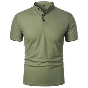 T-shirt d'été pour homme, couleur unie, manches courtes, col montant, décontracté, respirant, tricoté, de haute qualité - Product Image 3
