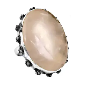 Bague ovale en quartz rose pour femmes, bijoux en argent 925, pierres précieuses, bagues en cristal - Product Image 3
