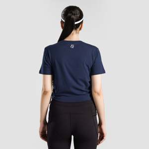 เสื้อยืดออกกำลังกายแบบครอปทรงเข้ารูปสีกรมท่าพร้อมดีไซน์แอคทีฟเชฟ - Product Image 2