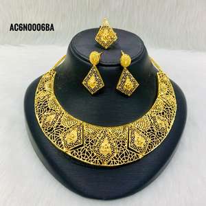 Designer All-Type One Gram Brass Flower Pattern Box <b>Chain</b> Necklace Set Gold Plated Classic for Weddings Parties Gifts - Product Image 1