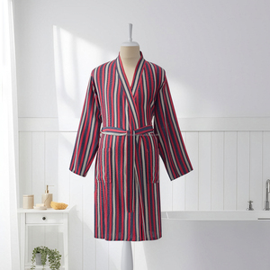 Peignoir en coton tissé 100 % pour femmes et hommes, été/printemps, respirant, séchage rapide, col en V, cordon de serrage, longueur intégrale, fabriqué en Turquie - Product Image 6