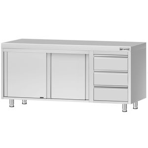 Armario de suelo de acero inoxidable ECO - 1800x600mm - con puertas correderas y 3 cajones a la derecha - Product Image 5