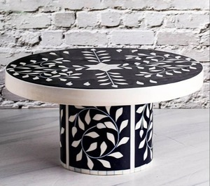 Support de gâteau classique en incrustation d'os blanc pour pièce maîtresse de table élégante support de gâteau en incrustation d'os fait à la main avec un design floral artistique - Product Image 2
