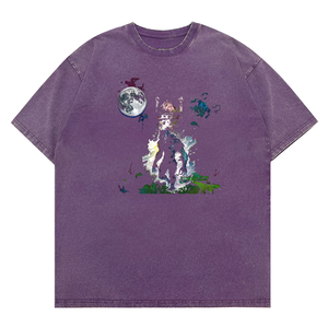 Camiseta personalizada de corte holgado informal unisex con estampado de luna llena de <span class=keywords><strong>hombre</strong></span> <span class=keywords><strong>lobo</strong></span> lavado en tela de punto de poliéster/algodón - Product Image 5