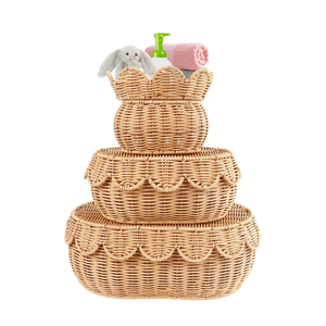 Vente en gros vietnamienne Lot de 3 paniers de rangement de jouets en rotin écologiques avec couvercle à bord festonné - Product Image 2