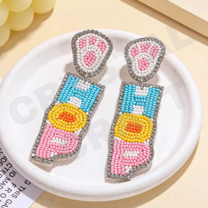 Pendientes Pastel con cuentas de Pascua para mujer Color patriótico naranja blanco azul para boda o día conmemorativo - Product Image 1